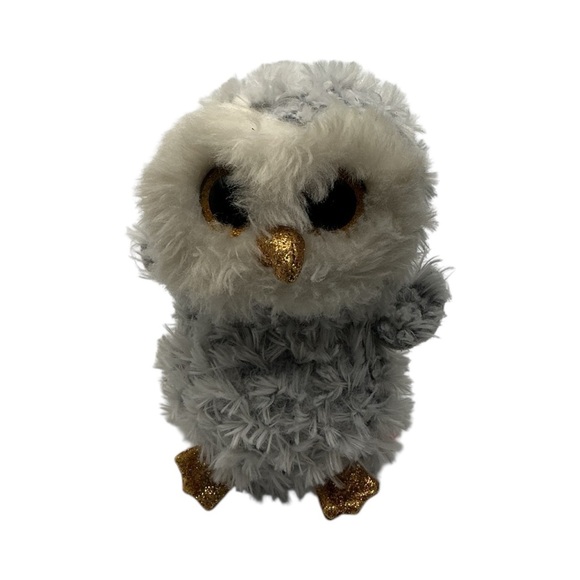 Ty Stuffed Owl - Gray and White with Gold Accents - Picture 2 of 6